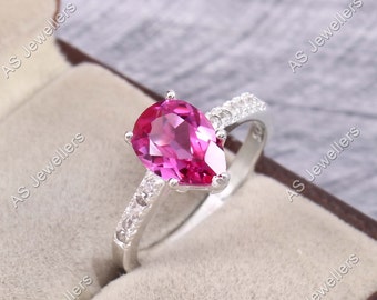 Pink Sapphire Ring Pear Pink Sapphire Ring Statement Ring Handmade Ring Wedding Ring 92.5 Sterling Silver Ring Birthday Jewelry Gifts