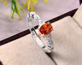 Natural Orange Sapphire Ring Sapphire Oval Ring Gemstone Ring Fanta Sapphire Ring Engagement Ring Gift For Her Wedding Ring 925 Silver Ring