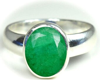 Natural Emerald Oval Ring Gemstone Ring Emerald Engagement Ring May Birthstone 92.5 Sterling Silver Ring Wedding Ring Engagement Ring