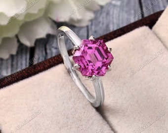 Flawless Pink Sapphire Ring Hexagon Ring Sapphire Cut Gemstone Ring Statement Ring Handmade Ring 92.5 Sterling Silver Ring Valentine's Gift