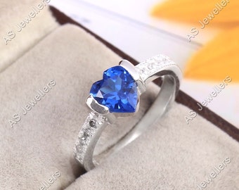Cornflower Blue Sapphire Ring Heart Gemstone Sapphire Ring Engagement Ring Gift For Her Wedding Ring 925 Sterling Silver Ring Gift for Love