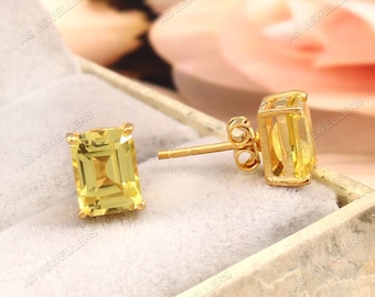 Yellow Sapphire Stud Earrings Ceylon Yellow Sapphire Earrings Gemstone Earrings Dainty Stud Gift For Her Wedding Jewelry Radiant Earrings