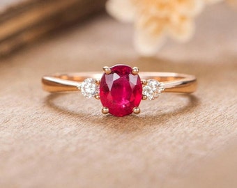 Flawless Blood Red Ruby Ring Oval Cut Stone Ring, Ruby Engagement Ring July Birthstone Ring Sterling Silver Ring Birthday & Valentine Gift