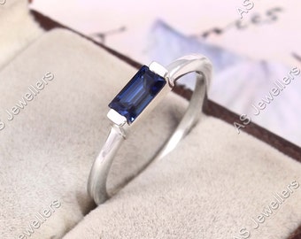 Blue Sapphire Ring Baguette Ring Sapphire Gemstone Ring Engagement Ring Gift For Her Wedding Ring 925 Sterling Silver Ring Birthday Gifts