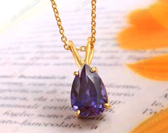 Purple Pink Sapphire Pendant, Natural Sapphire Pendant Pear Gemstone Necklace, Gift For Her Sterling Silver Pendant Wedding Jewelry Gifts