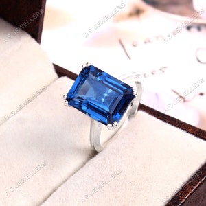 Cornflower Blue Sapphire Ring Sapphire Gemstone Ring 10x14 MM Radiant Ring Statement Ring Wedding Ring Gift For Her 925 Sterling Silver Ring