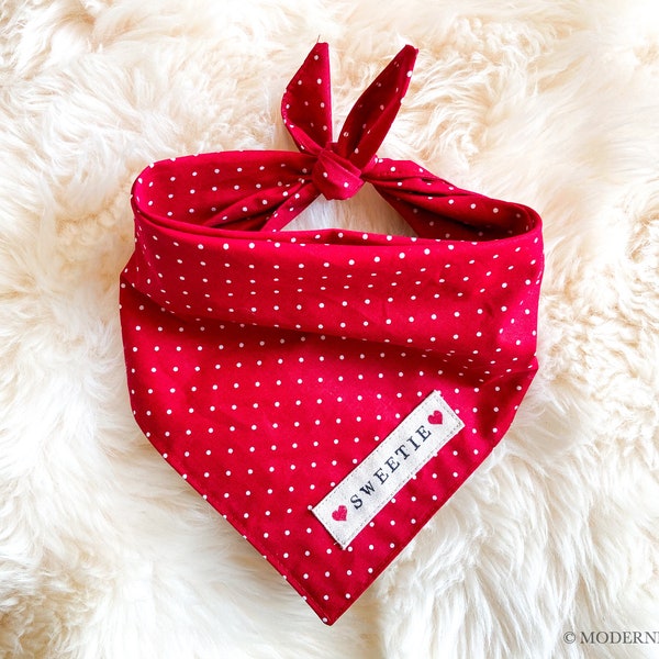 Red Valentine's Day Dog Bandana - Personalized Custom Name Tag - White Polka Dot Bandana - Valentine Holiday Dog Accessory - Minnie Mouse