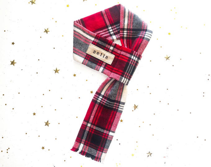 Christmas Dog Scarf Personalized Dog Accessory Scarf for Dogs Red Plaid