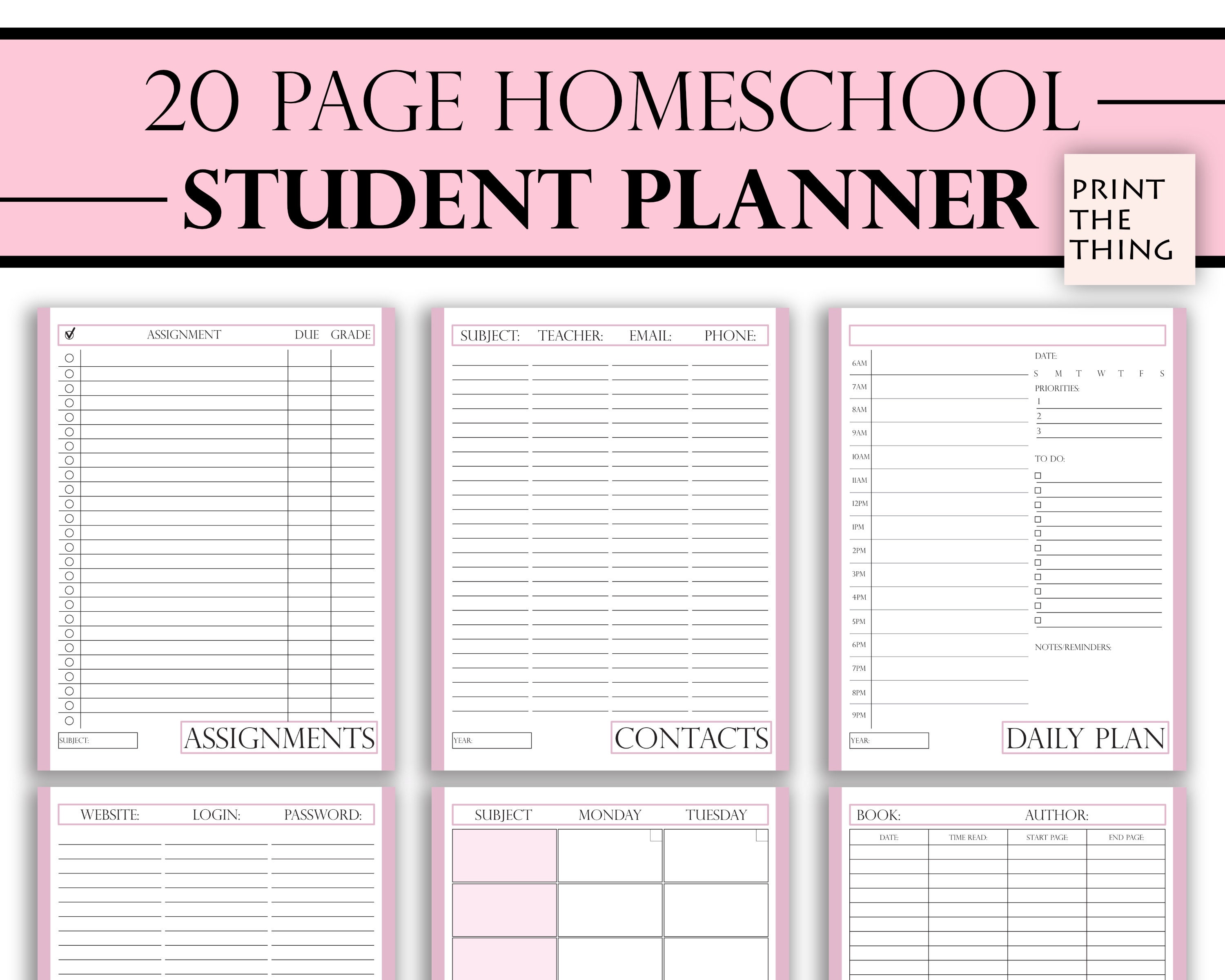 Homeschool student planner in pink print from home etsy espa a