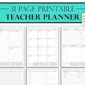 Teacher Planner In Black & White, Print From Home, Undated School Year Planner, Printable Teacher Planner, 8.5"x11" Letter Size