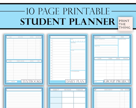 Printable Student Planner in Blue Print From Home Student - Etsy