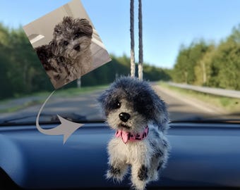 Custom Crochet Dog Car Mirror Accessory | Personalized Pet Portrait Keychain | Handmade Dog Replica Gift