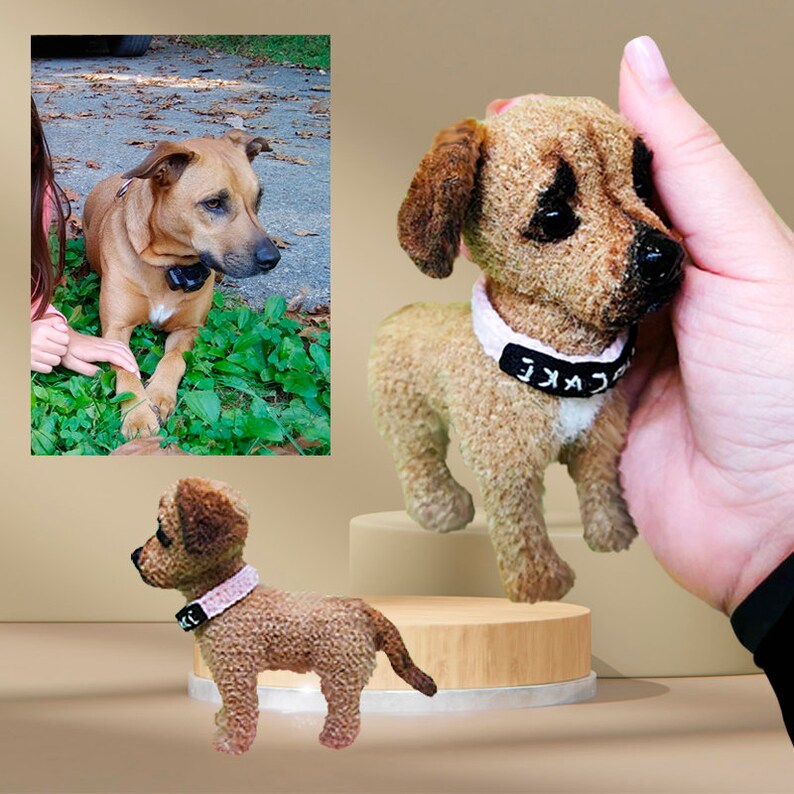 Custom plush dog, crochet crochet figure Commemorative toy in the interior Soft fluffy animal in the form of a puppy sculpture. image 3