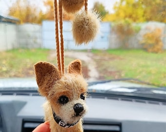 Personalized Crochet Car Accessory Dog Keychain Personalized Gift for Any Age Pet Miniature Replica with Photo Rear View Mirror Decoration.