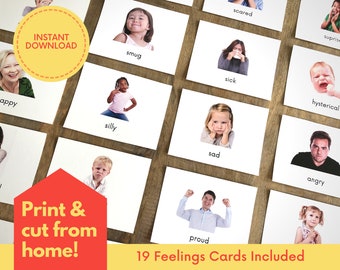 GEVOELENS/Montessori Flash Cards/peuter activiteit/emoties/voorschoolse leren/Instant download/afdrukbaar
