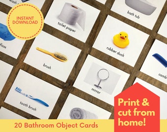BADKAMER/Montessori Flash Cards/peuter activiteit/voorschoolse leren/Instant download/afdrukbaar