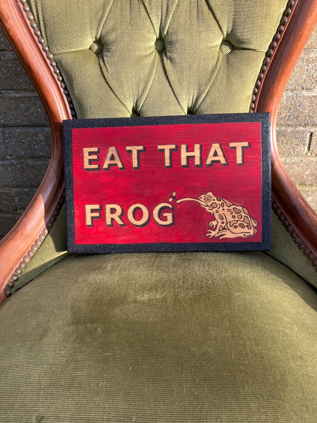 Eat That Frog Handmade Wood Burned Art - Mixed Media Rustic Home Decor ...