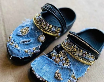 Bling denim crocs