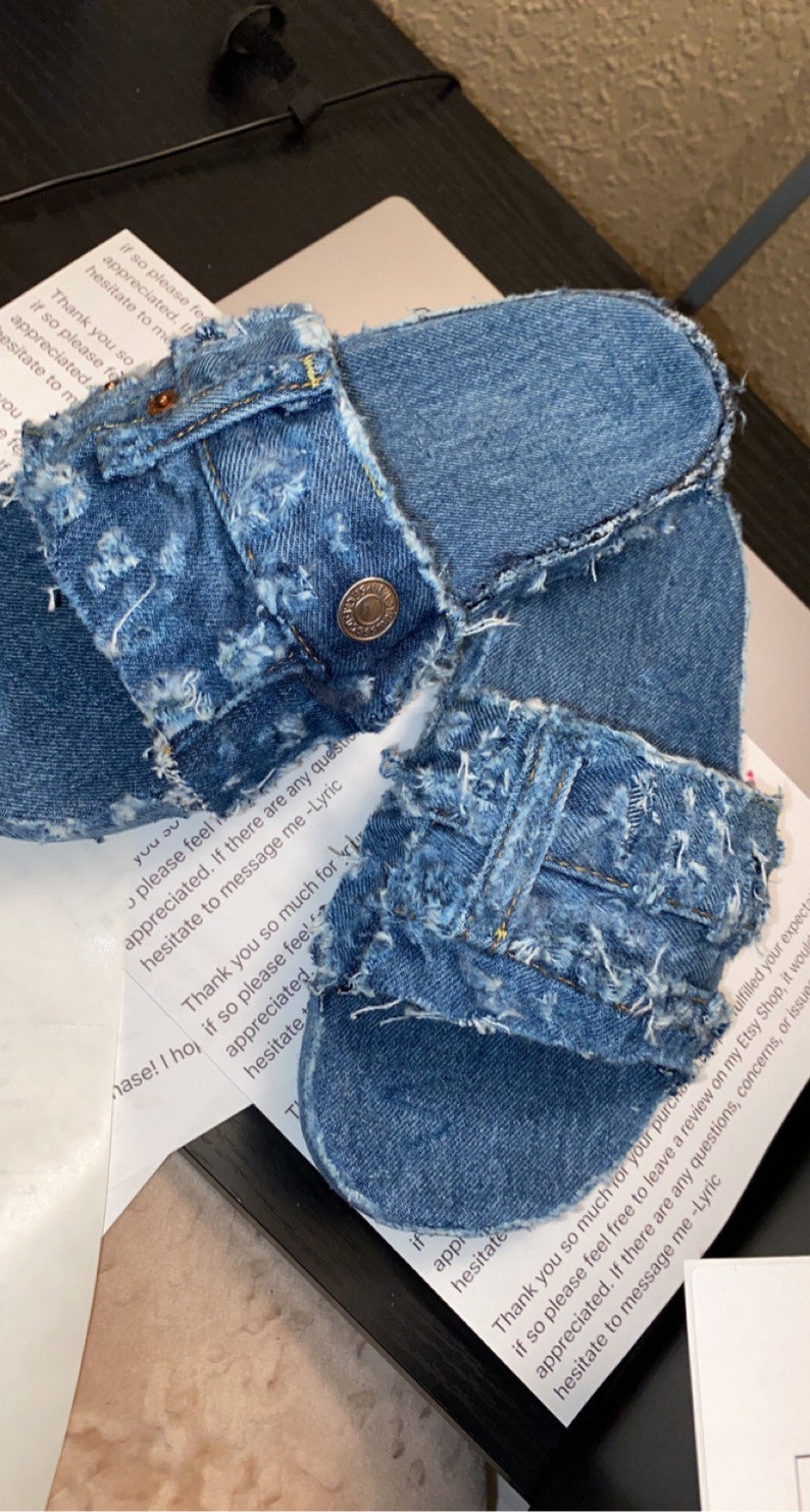 Distressed denim slides image 2