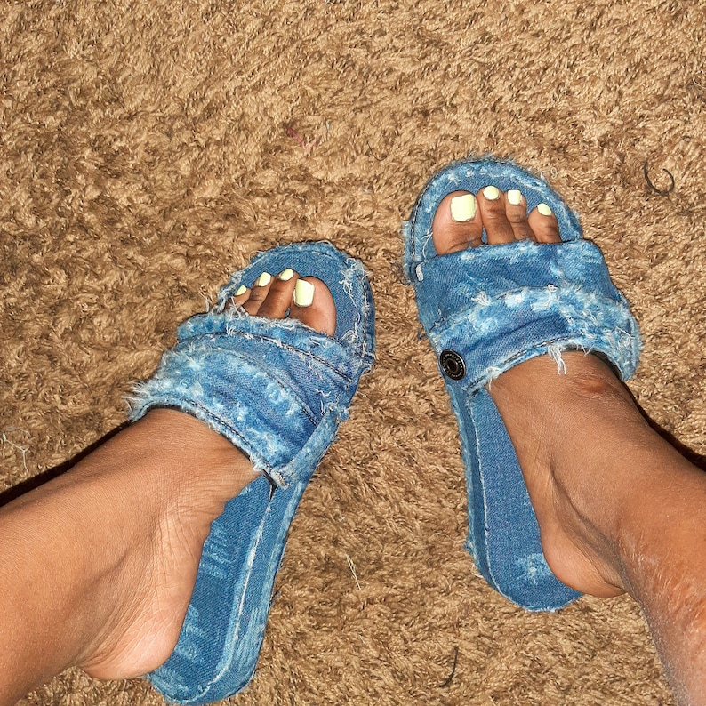 Distressed denim slides image 5