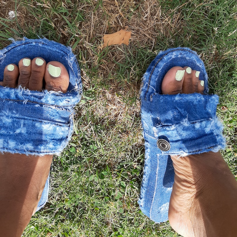 Distressed denim slides image 6