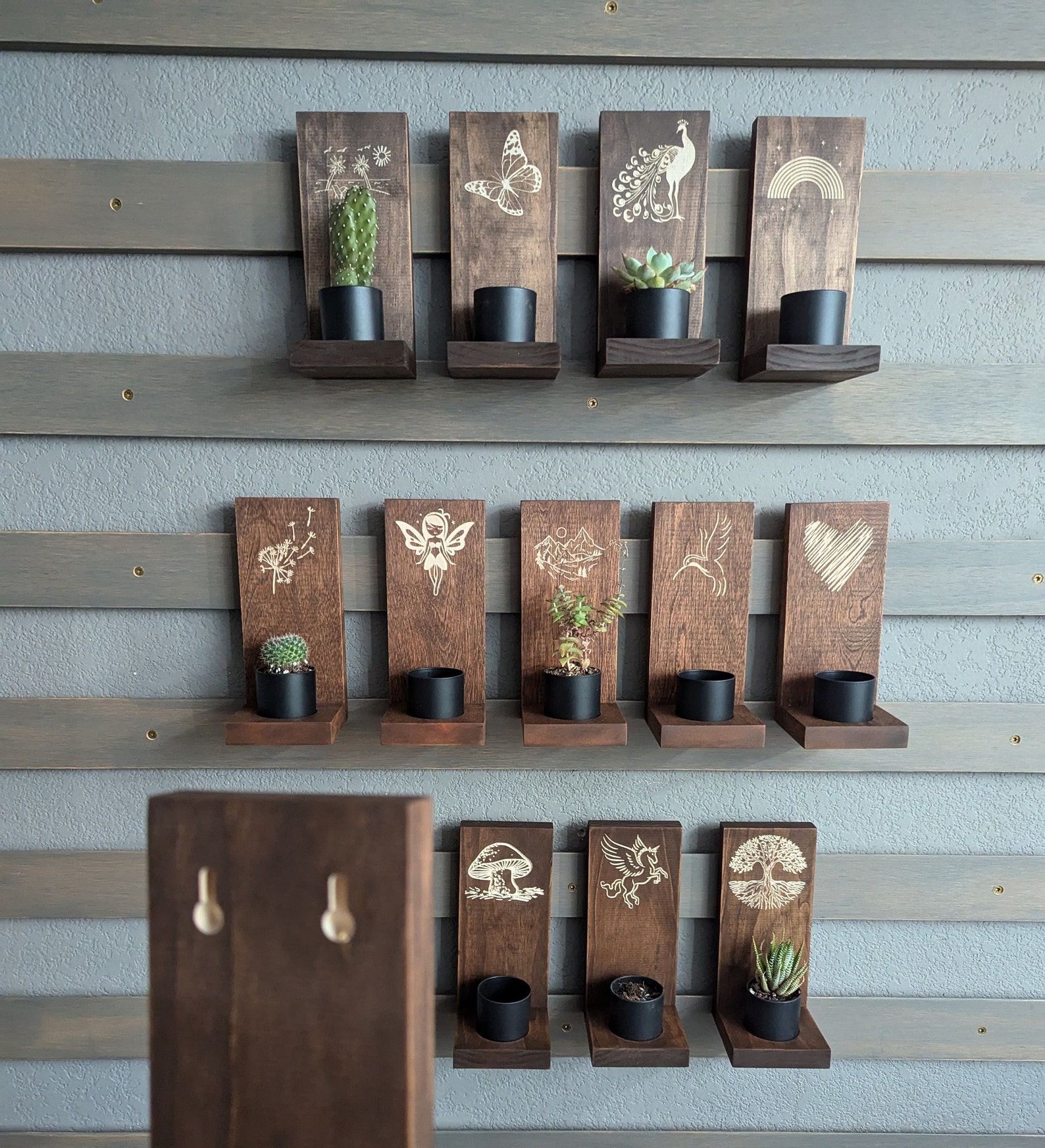 Engraved Wooden Succulent Planter – 8" Wall Hanging or Freestanding