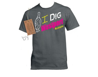 1-I DIG WESTPORT Washington Pink Logo Razor Clam Clamming Digging Unisex Silkscreen t-shirt beach coast vacation Wear