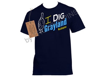 1-I DIG GRAYLAND Washington Blue Logo Razor Clam Clamming Digging Unisex Graphic Design Printed t-shirt beach coast vacation Trip Wear