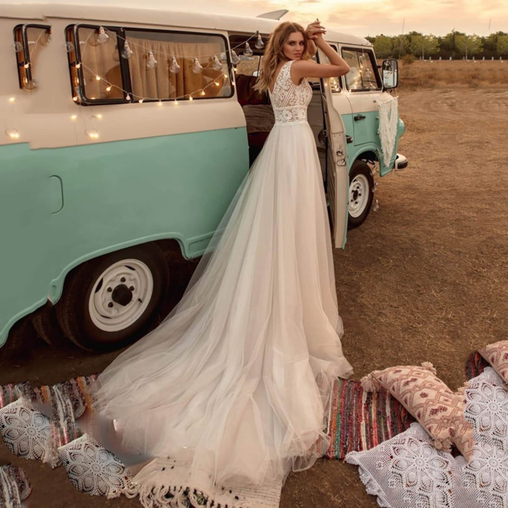 Custom Boho Wedding Dress Amazing Lace Wrap Bridal V-neck - Etsy UK