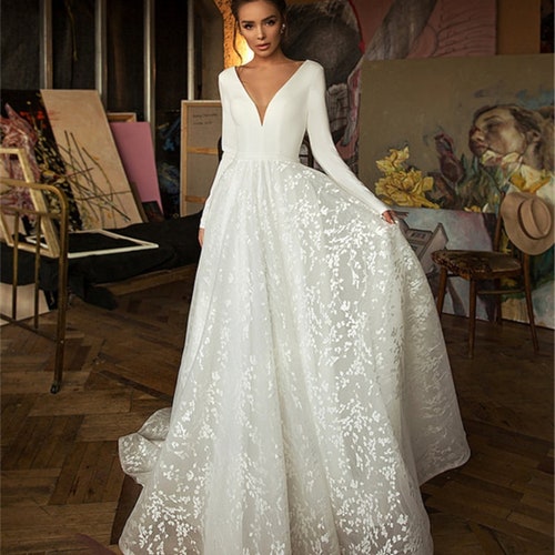 Custom Boho Wedding Dress Amazing Modest Pocket Bridal V-neck - Etsy