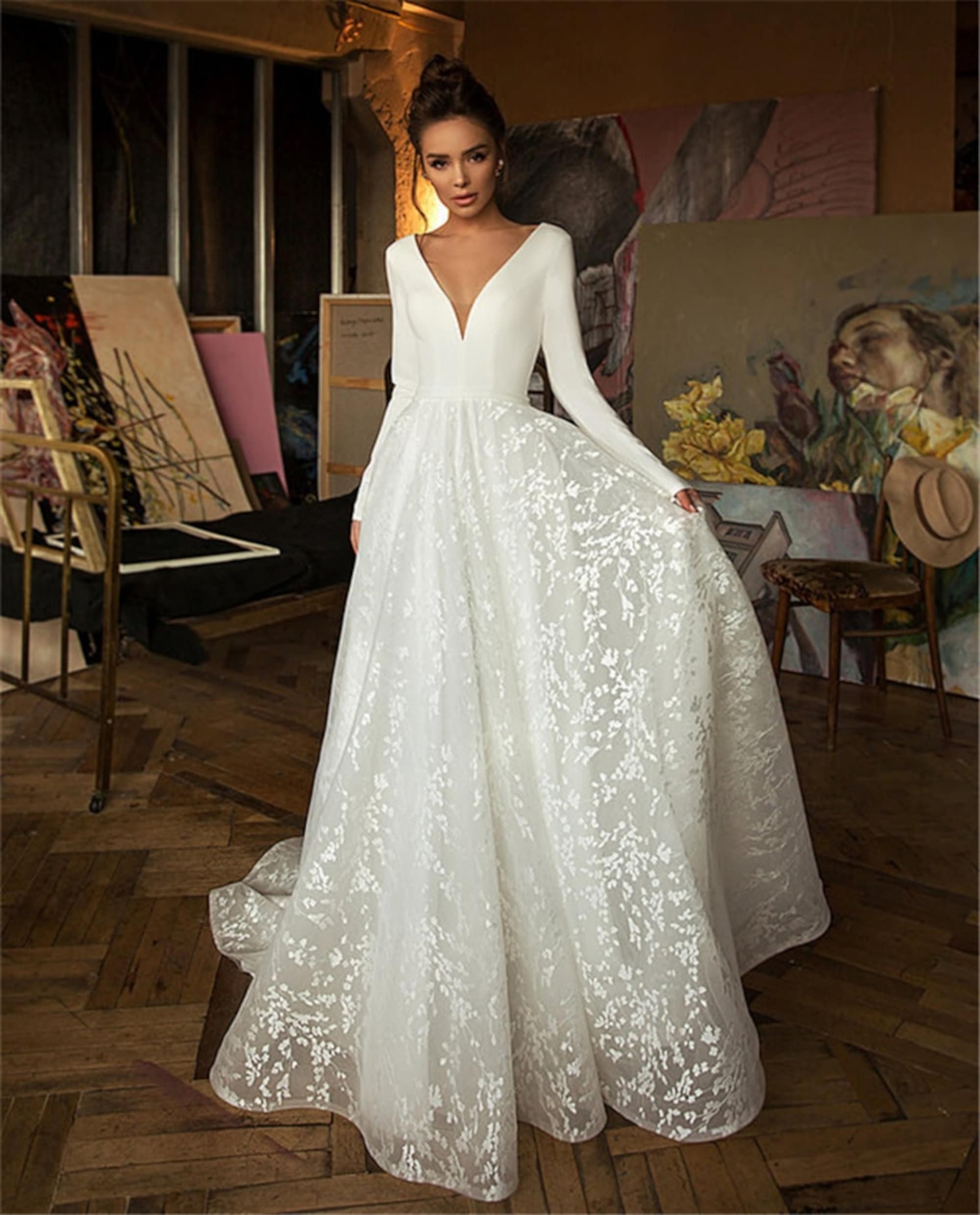Custom Boho Wedding Dress Amazing Lace Wrap Bridal V-neck Dress
