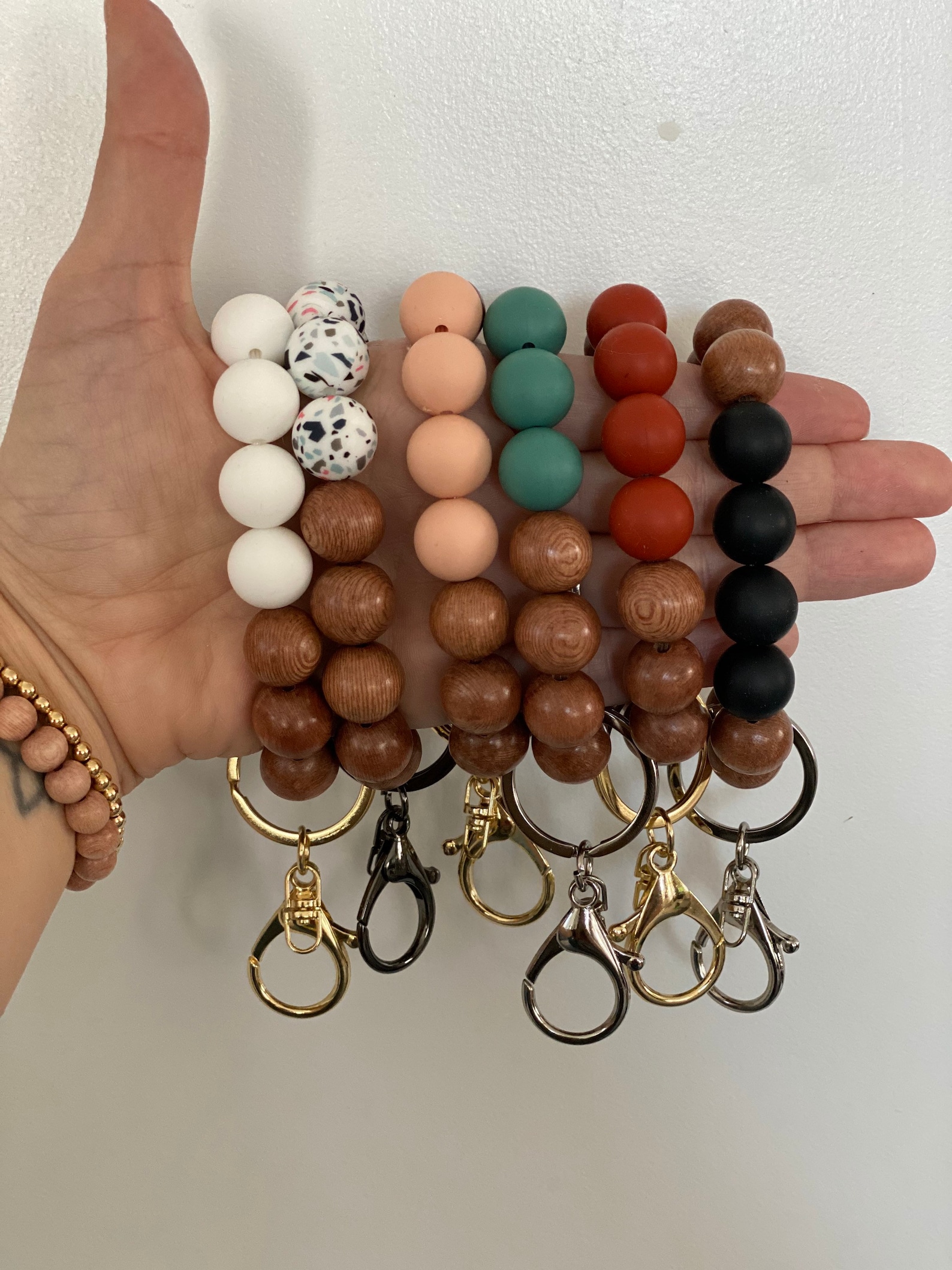 Wood & Silicone Bead Keychain Wristlet 14mm Beads Elastic Etsy