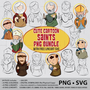 Cute Saints Cliparts Bundle, Religious vector, Saint, Caricature, Cartoon, Comic, Cute, Holy, Bible, Character, PNG, SVG, JPG