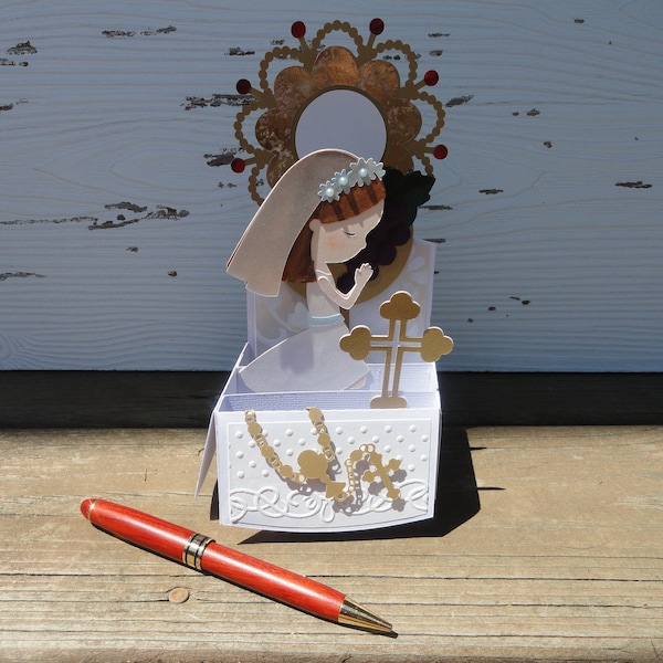 3D Pop up Girl First Communion Card