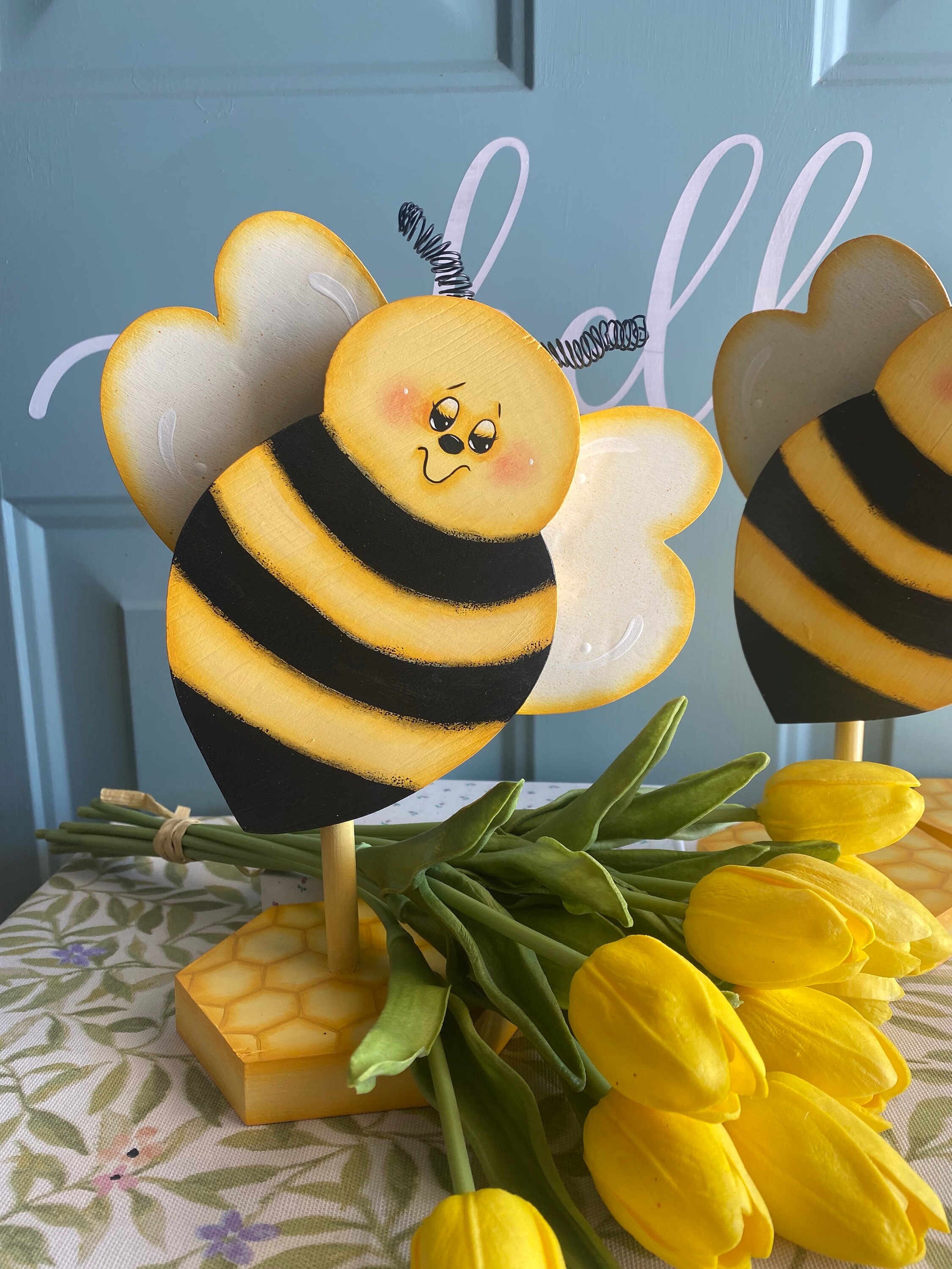Wooden Spring Bee. Hand Cut and Hand Painted. is Self-standing on His ...