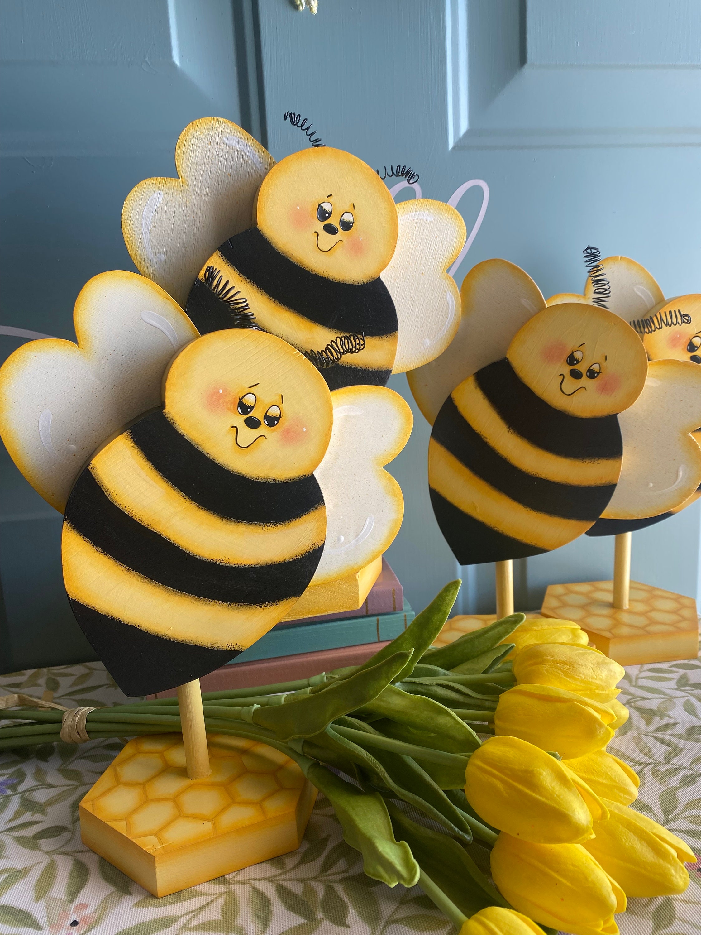 Wooden Spring Bee. Hand Cut and Hand Painted. is Self-standing on His ...