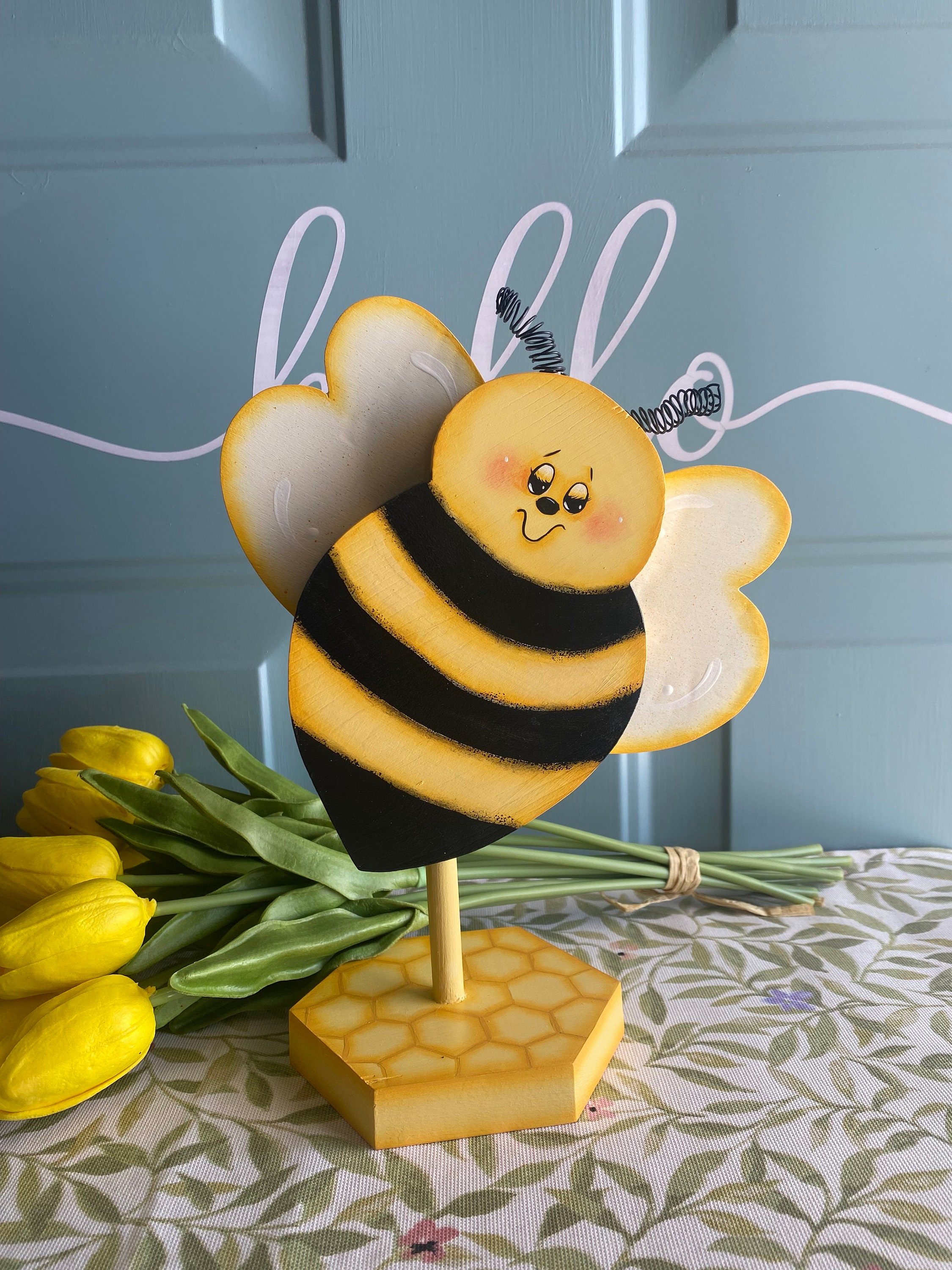 Wooden Spring Bee. Hand Cut and Hand Painted. is Self-standing on His ...