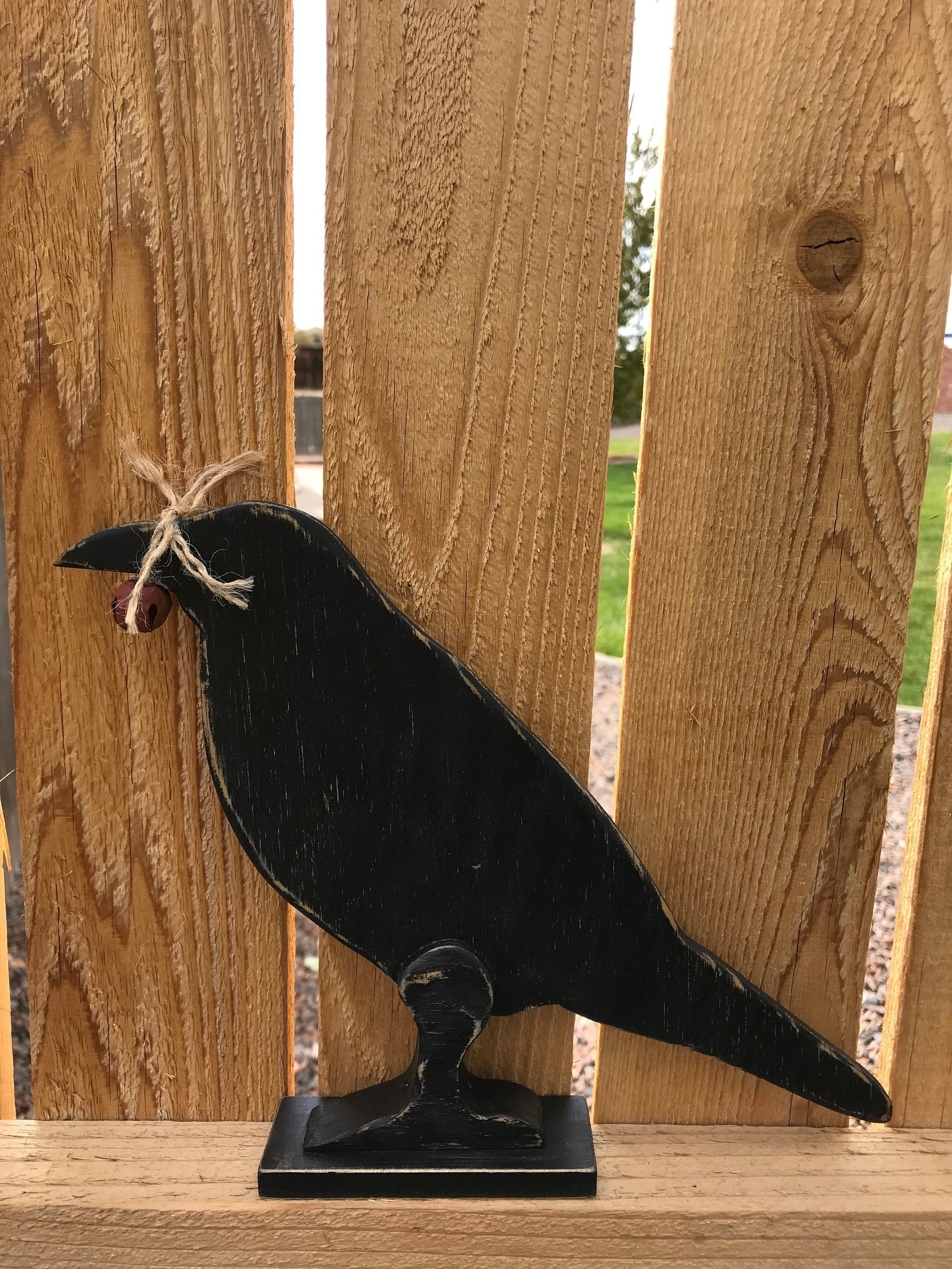 Black Crow Bird Wood Amish Made Scroll Saw Toy Puzzle Country Decoration 