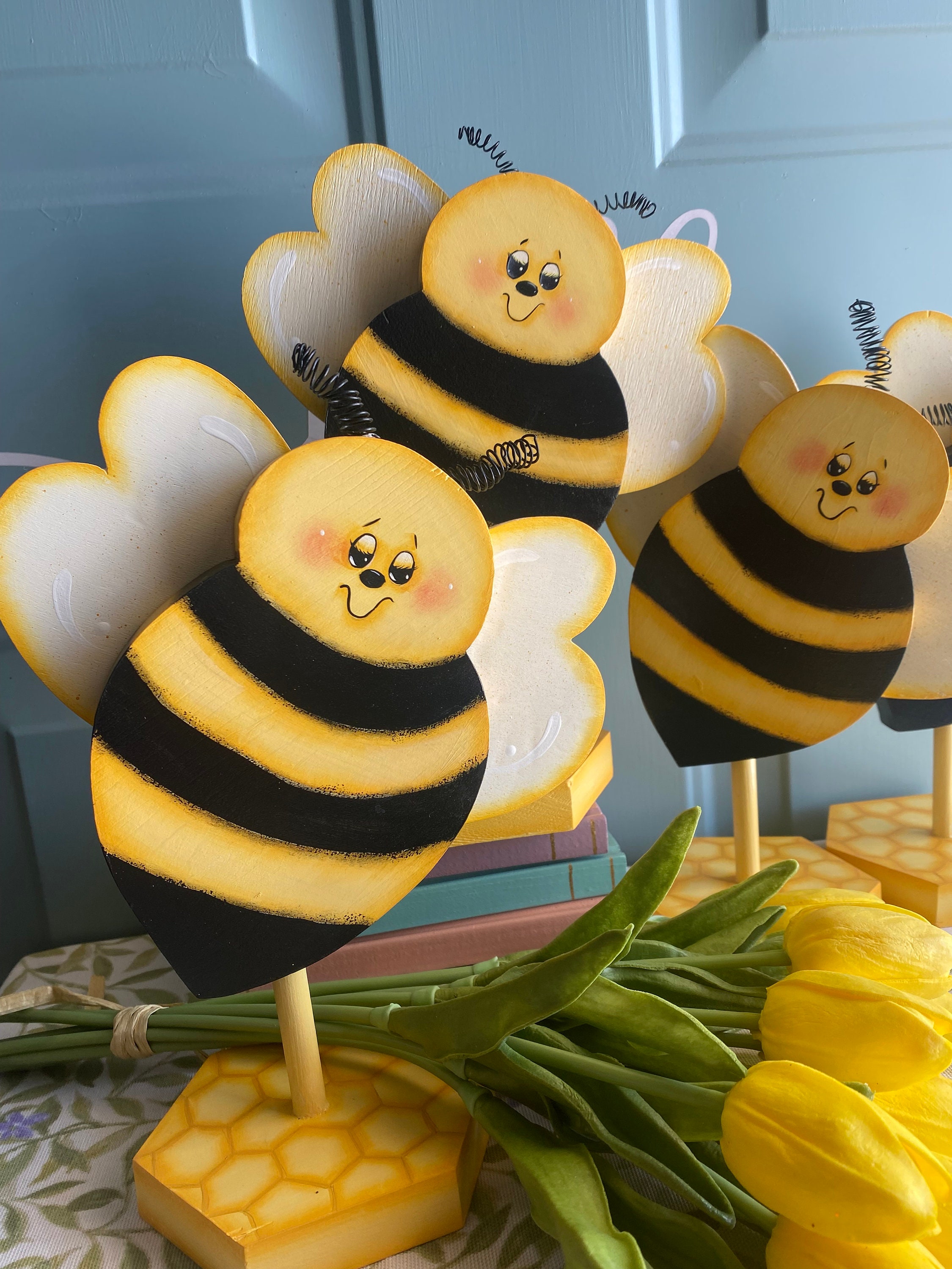 Wooden Spring Bee. Hand Cut and Hand Painted. is Self-standing on His ...