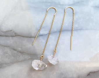 Herkimer Diamond, Crystal Earrings, April Birthstone, Gemstone Threaders, Gift for Her, Halloween Earrings, Quartz, Long Threader Earrings,