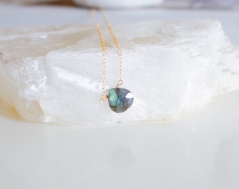 Labradorite Gemstone Drop Necklace, Birthstone, Blue Flash Gemstone, Crystal Pendant, Minimalist, Dainty, Layerable Jewelry, Gift