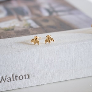 Bee Stud Earrings, Tiny 14K Gold Filled Bugs, Minimalist Bees, Waterproof Everyday Earrings, Gifts for Daughter, Gift for Her