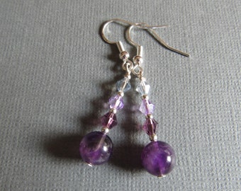 Dark Amethyst and glass bead earrings
