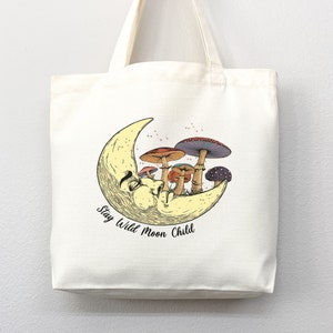 Mushroom Tote bag Celestial bag cottagecore bag canvas bag aesthetic tote mushroom gift cute tote bag fairycore nature lover gift moon gift