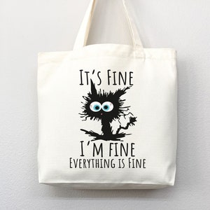 Cute Canvas Tote Everyday Tote Eco Friendly Bag Aesthetic Tote Shopper Bag Reusable Grocery Bag Cute Tote Bag School Bag Cat Lover Gift image 1