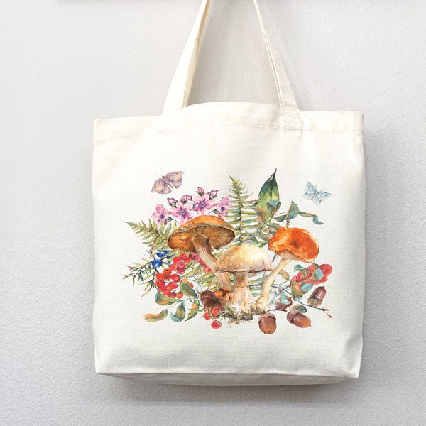 Mushroom Tote bag, cottagecore bag, canvas tote bag, eco friendly bag,aesthetic tote,mushroom gift,cute tote bag,fairycore,nature lover gift