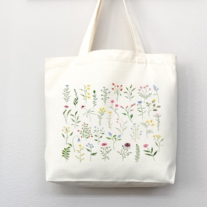 Floral Tote Bag flower tote canvas wildflower bag eco friendly bag aesthetic tote bag reusable bag gift for plant lover tote flower bag cute