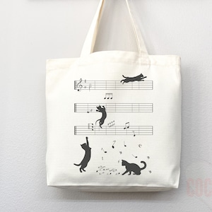 Cat Tote Bag Music Lover Tote Bag Cat Lover Gift Bag Cute Cat Gift For Mom Cute Canvas Tote Bag Animal Lover Gift Aesthetic Tote Shopper Bag