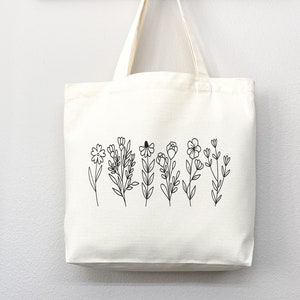Floral Canvas Tote Bag: Wildflower Eco-Friendly Reusable Bag