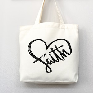 Faith Heart Canvas Tote Bag: Christian Scripture Gift